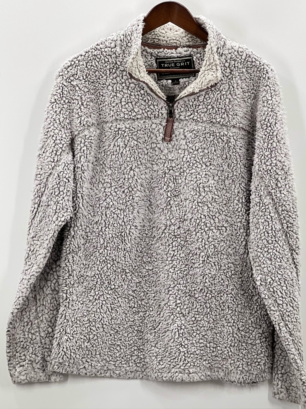 225 True Grit Menβs Light Gray Sherpa Quarter-Zip Pullover Sweater